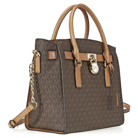 michael kors nouveau hamilton large logo satchel - brown|Michael Kors studded Hamilton.